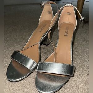 Silver block heels, size 10